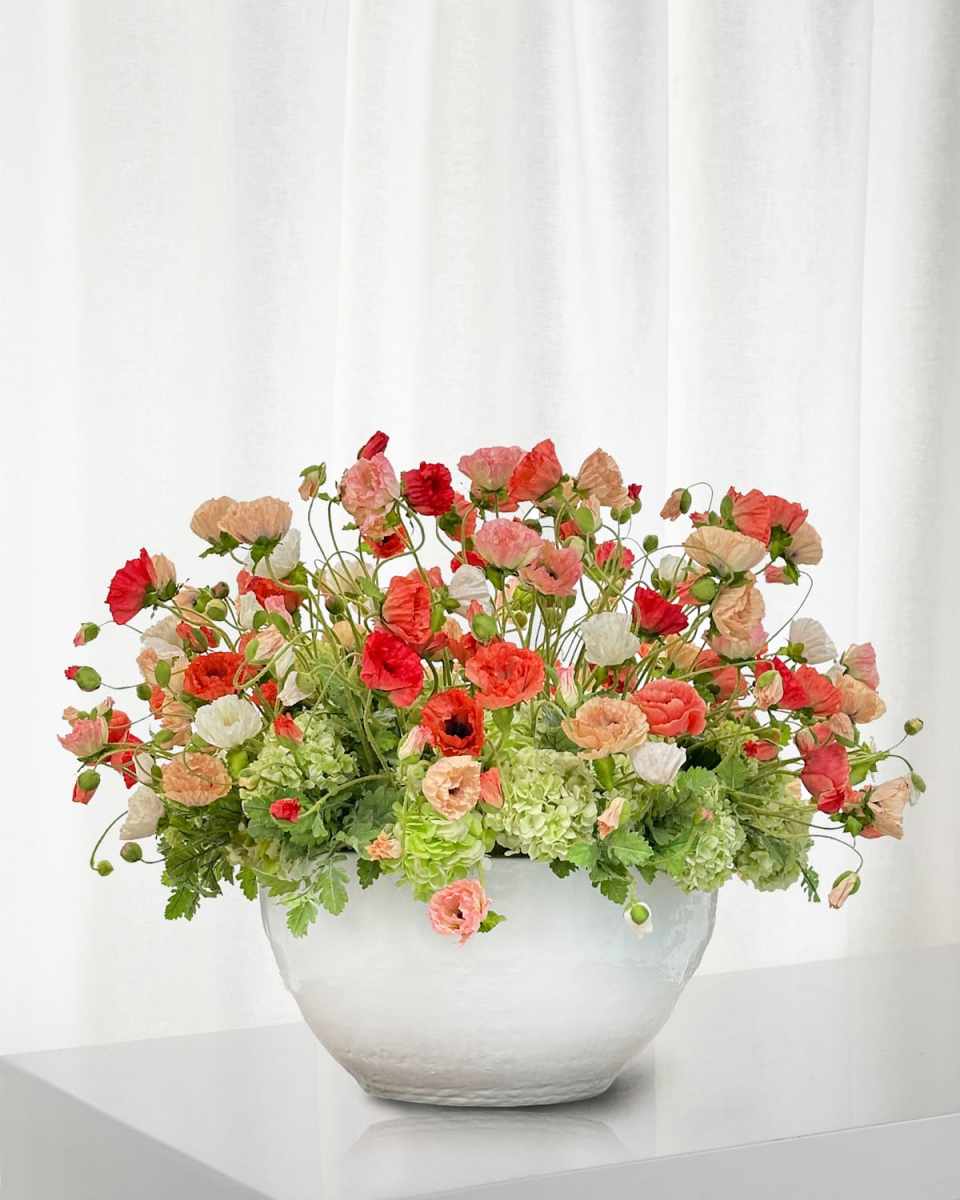 Mixed Poppies in Terracotta Pot, 48"
